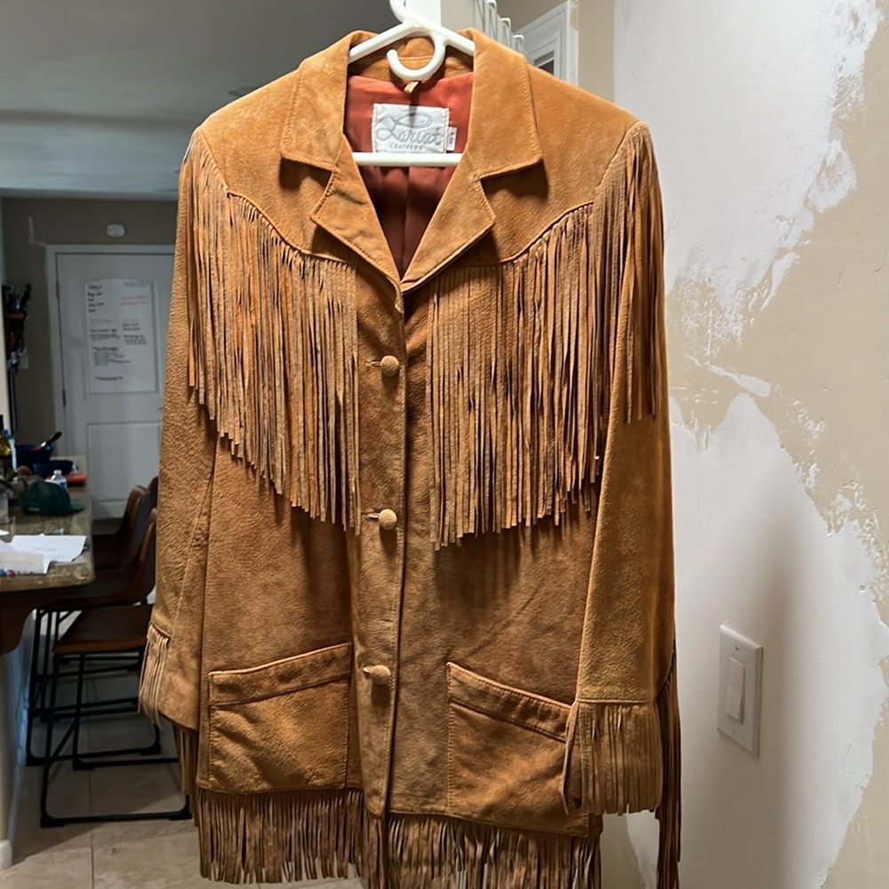 Vintage Lariat Leather Women’s size 10 Boho Western Fringe jacket Boho EUC